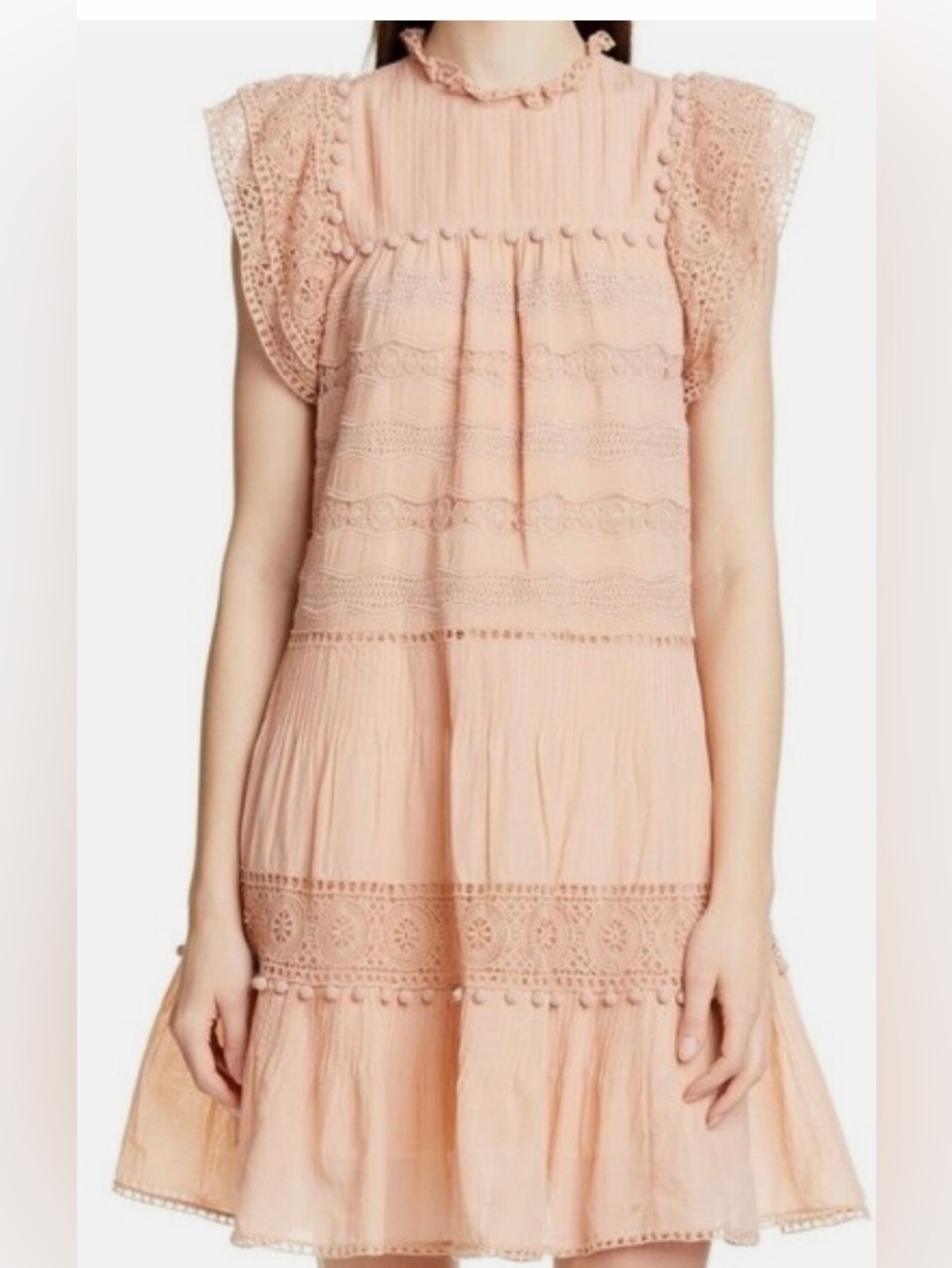 Ulla Johnson Nora Crochet Trim Trapeze Dress